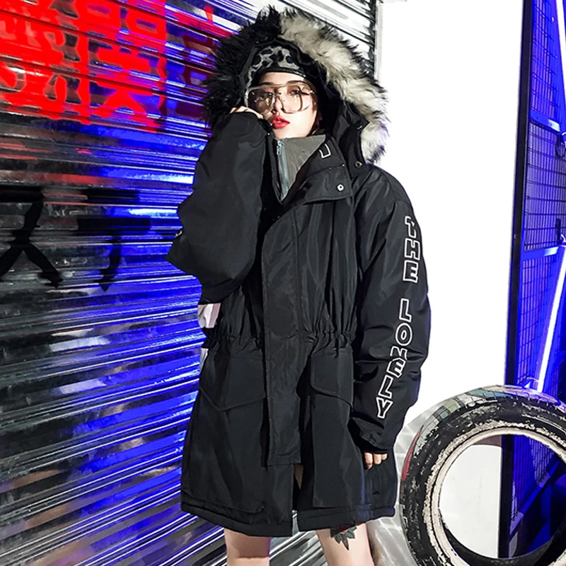 

Unua amo Hip-Hop Winter Jacket Women Warm Hooded Hit Color Fur Collar Parka 2021 Street Fashion Couple Cotton-padded Coat YY002A