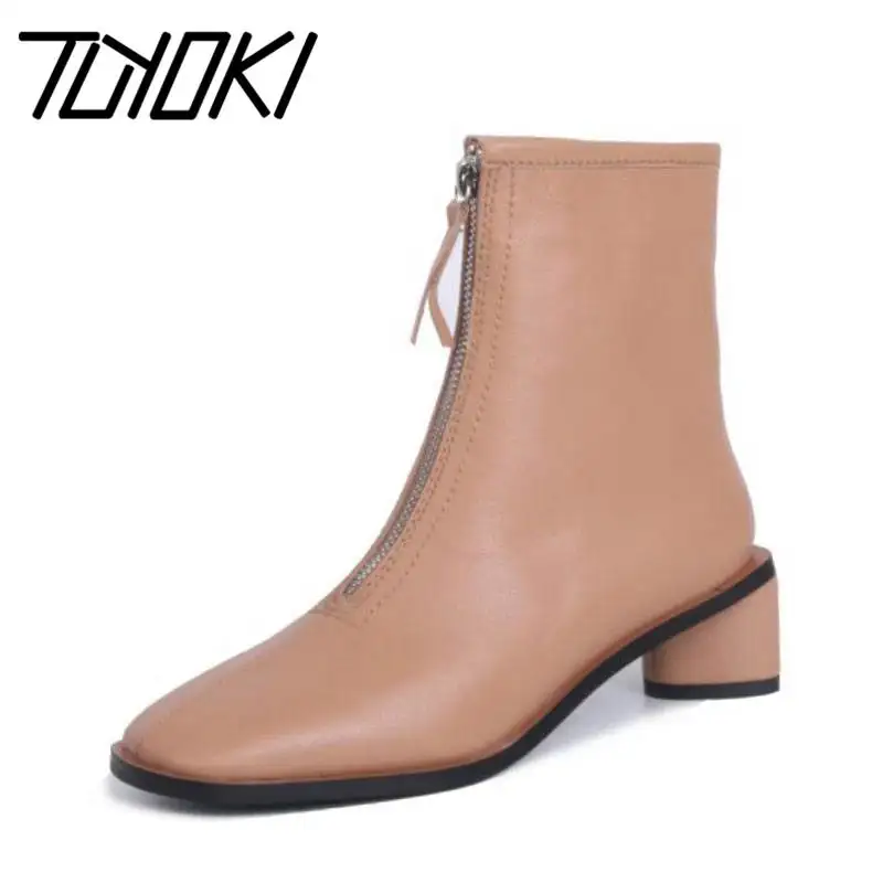 

Ботильоны женские Tuyoki из натуральной кожи, на высоком каблуке, зимние, теплые, винтажные, с квадратным носком, на молнии, размеры 34-39