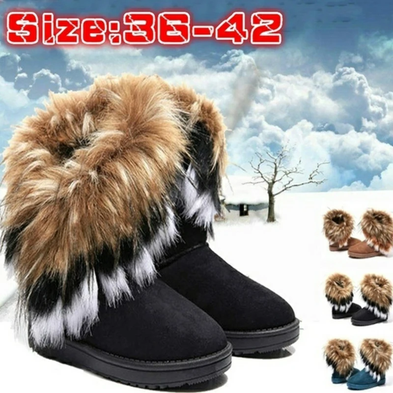 

Women Fur Boots Ladies Winter Warm Ankle Boots for Women Snow Shoes Style Round-toe Slip on Female Flock Snow Boot Ladies Shoes