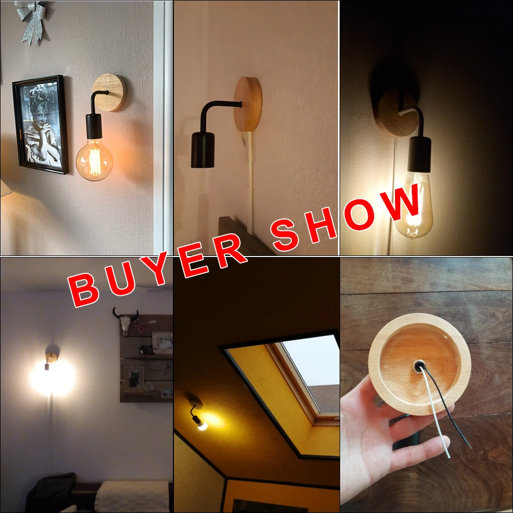 

Wooden wall lamp retro wall lamp lamp E27 110V 220V bedside industrial decoration restaurant bedroom lamp lamp shade wall decor