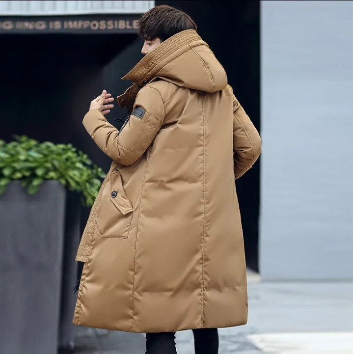 Новый пуховик средней длины для мужчин зимой 2019 с толстой теплая кепка и белый