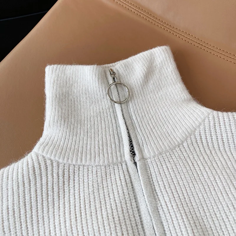 

Women Turtleneck Sweater Zip Design Loose Thick Knit Jumper Lazy Knitwear Pullovers Fashion Casual Pull Femme Autumn Winter