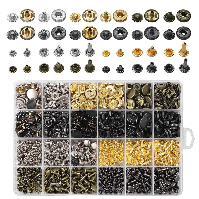 

Hole Punch Plier Set, Revolving Punch Hole Tool with 240Pcs Leather Double Cap Rivets and 120Pcs Leather Snap Fasteners