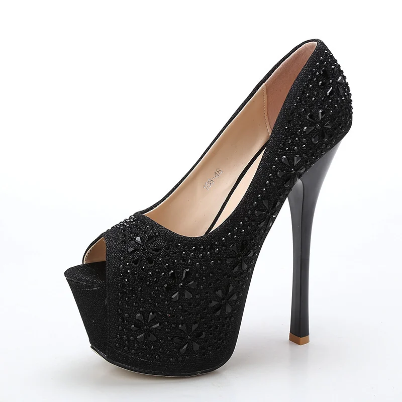 

Sexy super high heel 15cm high night club fish mouth single shoes waterproof platform thin heel Sequin women's shoes autumn new
