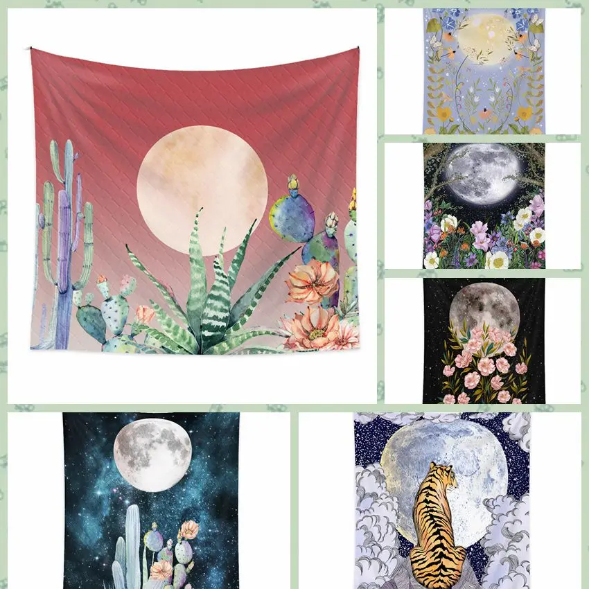 

Tapestry Wall Hanging Mysterious Forest Flower Jungle Animal Moon Landscape Tapestry for Home Room Décor