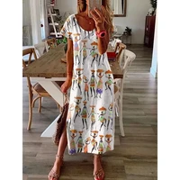 summer long dresses for women 2021 fashion long dress ankle length short sleeve dress round neck loose casual beach dresses