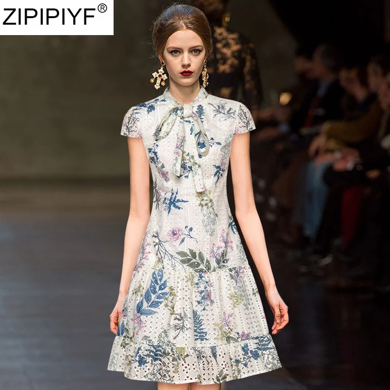 Модное дизайнерское платье 2020 летнее женское с коротким рукавом и бантом на