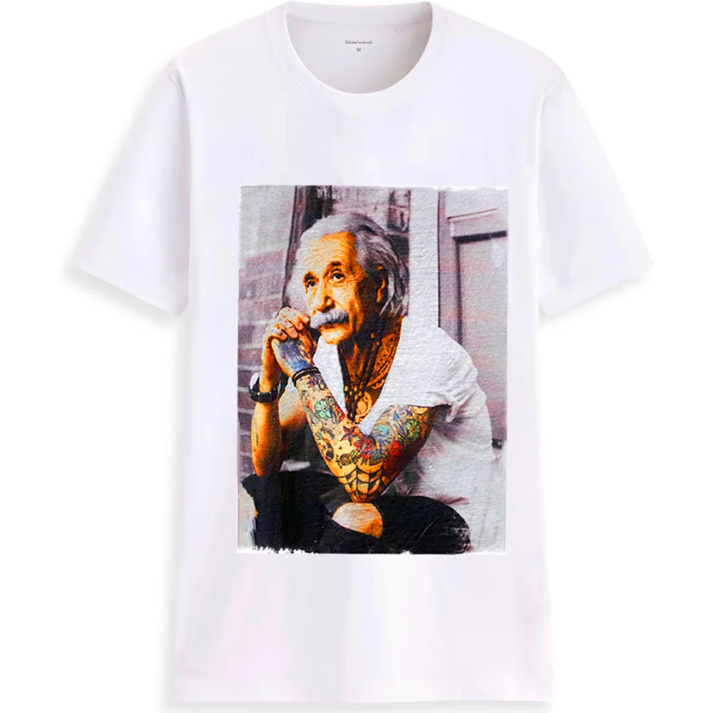 Футболка мужские с принтом Эйнштейна топы коротким рукавом и круглым вырезом