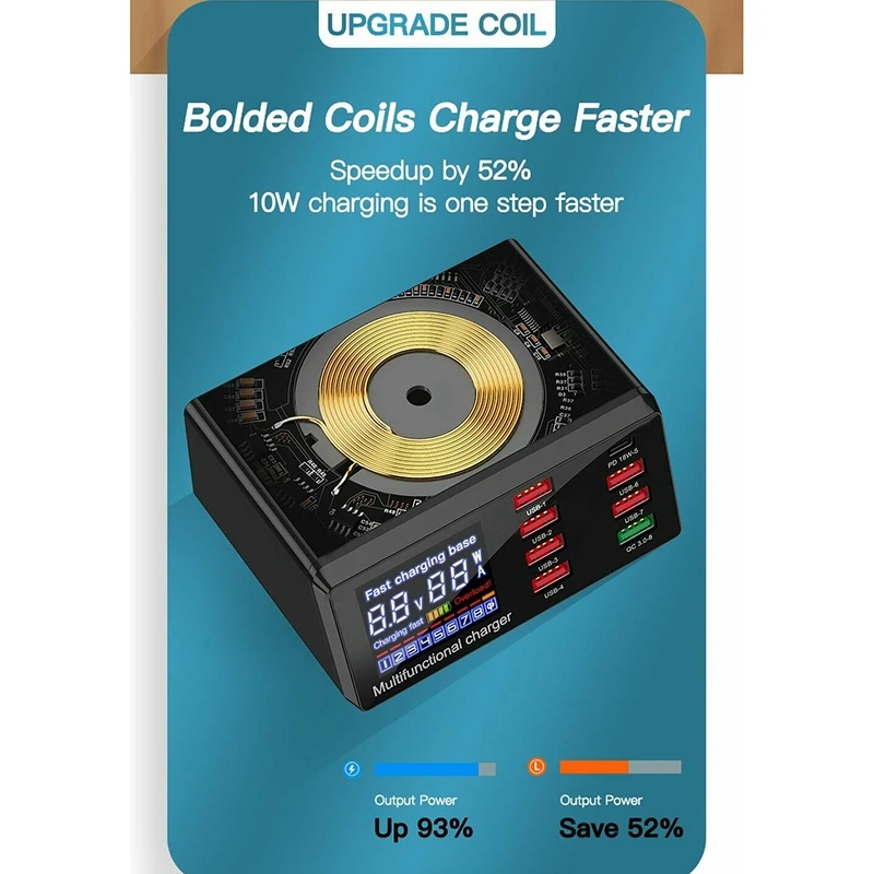 

Multi USB Charging Station 100W 8 Ports 3.0 Adapter HUB Wireless Quick Charger PD Fast Charger for iPhone