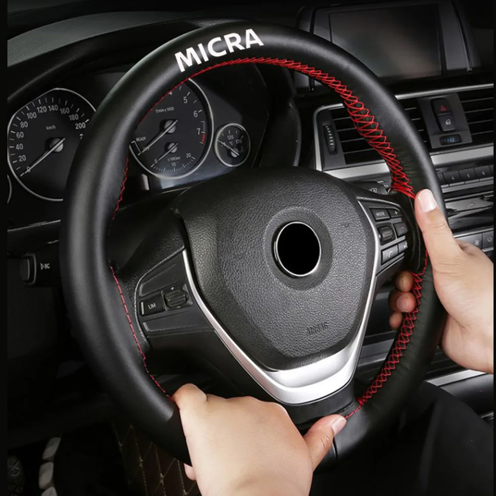 

15 Inch Stylish and Soft 100% Cowhide Braid with Needle and Thread Car Steering Wheel Covers For Nissan Micra