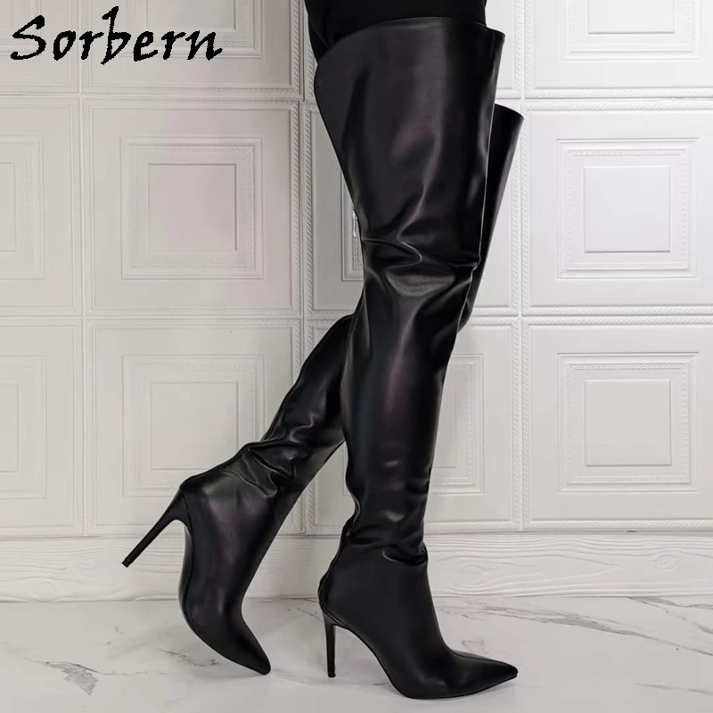 

Sorbern Open Back Wide Fit Thigh Boots Long Over The Knee Ladies Boots Stilettos High Heel Pointy Toes Exotic Heels Runway Shoes