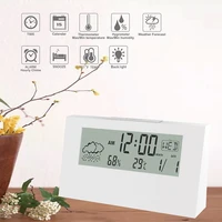 electric lcd desk alarm clock white with calendar and digital temperature humidity modern home office watch battery operated