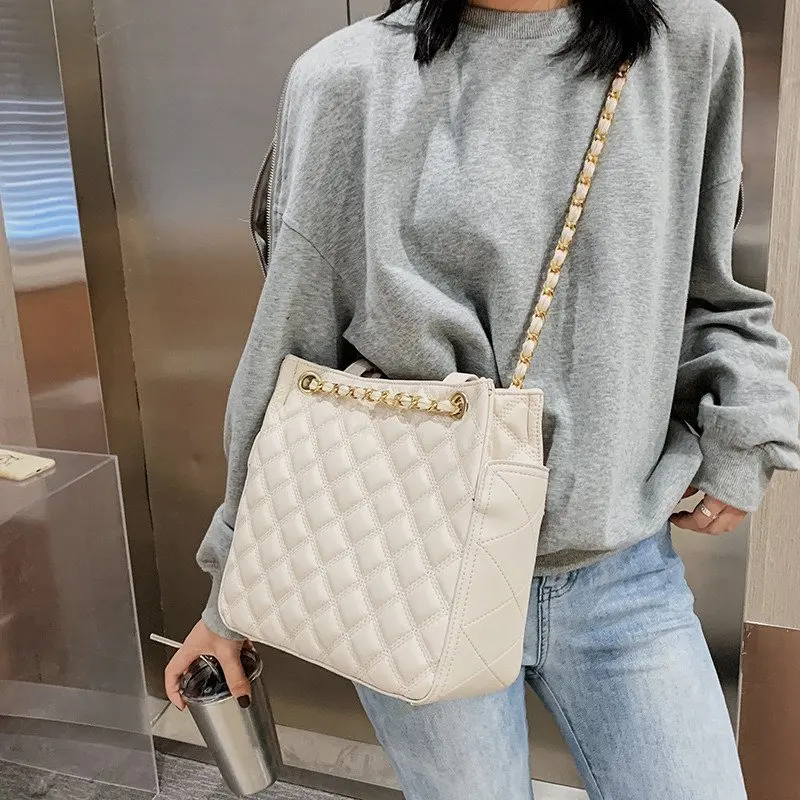 

ATLI Casual Rhombus Pattern Large Buckets Bag For Women Designer Shoulder Bags Luxury Pu Leather Crossbody Bag Lady Totes Purse