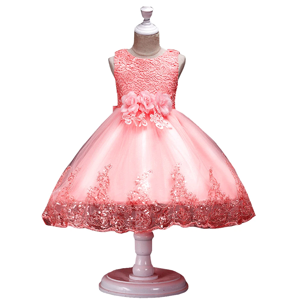

Korean Summer Children Clothes Girls Wedding Evening Dress Skirt Kids Dressskirt Laces Sleeveless Ball Gown Flowers