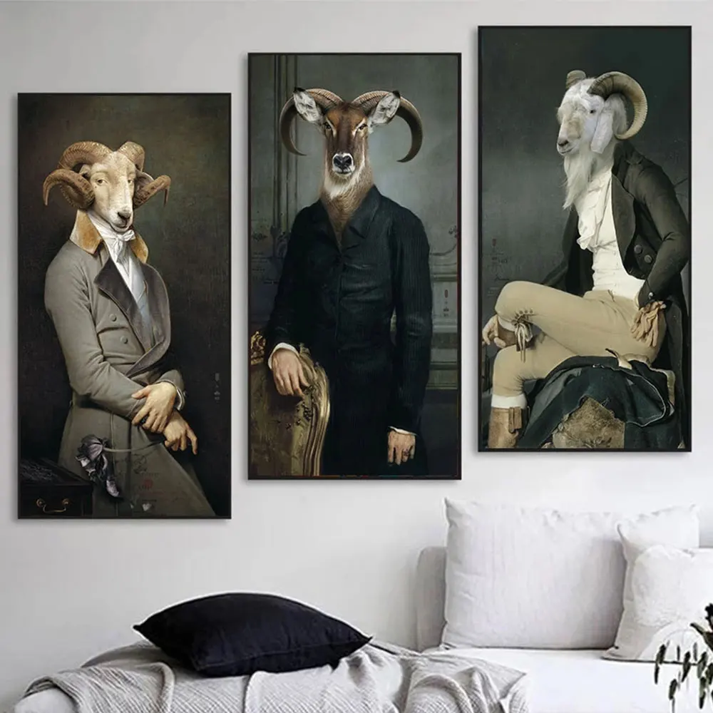 

Gentleman And Lady Goat Sheep Couple Vintage Art Canvas Print Painting Animal Wall Picture Living Room Home Decoration Poster