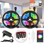 Tuya Smart Life, Wi-Fi, 5050 цветных (RGB) светодиодных лент светильник DC12V 1 м-10 м строка светильник s + Мощность домашняя лампа Ночной светильник приложение голос для Alexa Google