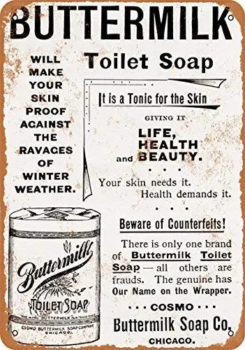 

Tin Sign New Aluminum 1896 Buttermilk Toilet Soap 11.8 x 7.8 Inch