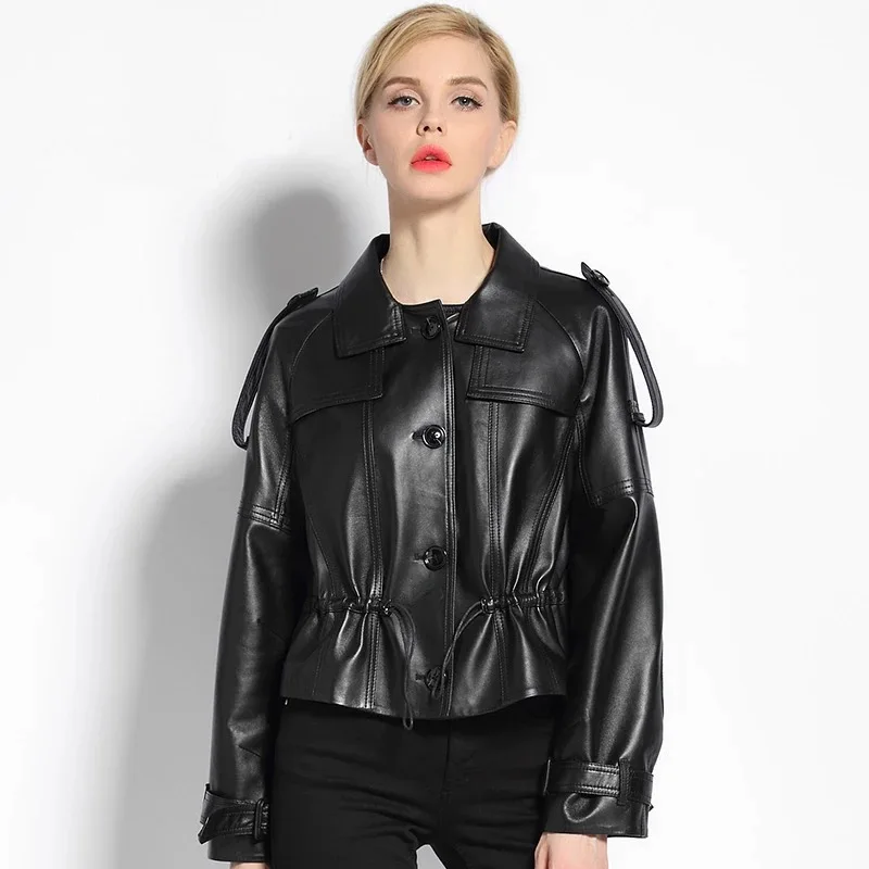 Black Куртка из натуральной овчины женская уличная одежда Осенняя Новая модная повседневная короткая стильная женская куртка оверсайз - Цвет: Black