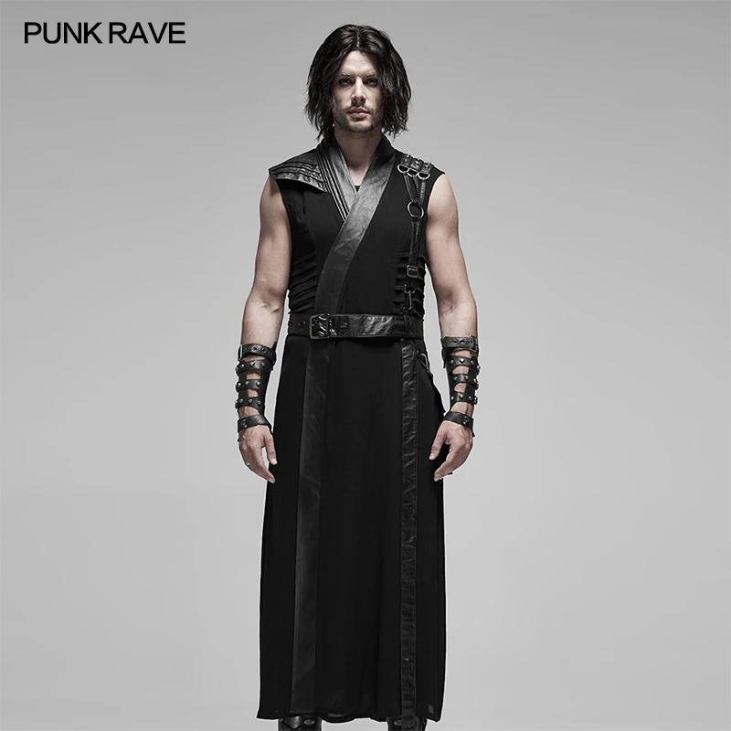 Черный длинный жилет в стиле Панк RAVE японского воина кибер панк будущие войны