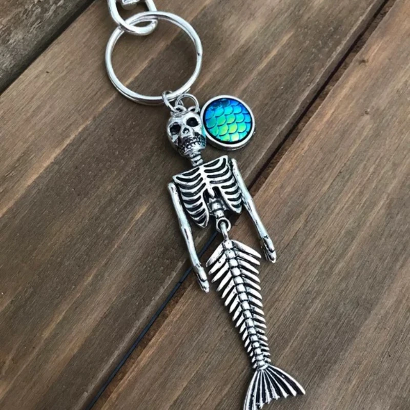 

Mermaid Skull Skeleton Fish Scale Marine Marine Key Chain Halloween Gift Jewelry