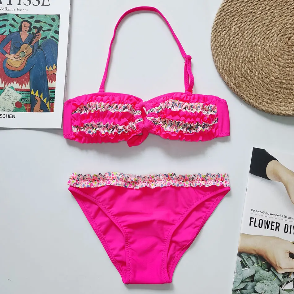 От 3 до 16 лет с оборкой для девочек Купальник детей Детские комплекты из двух