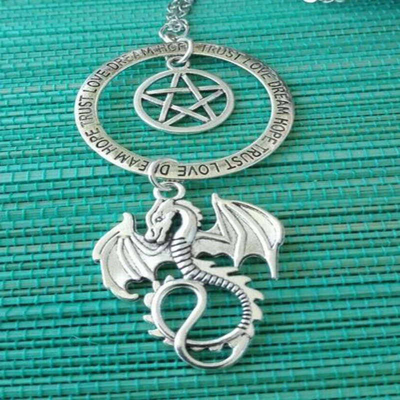 Peace Sign Necklace Pendant Gothic Pentagram Dragon Compass Elephant Saturn Love Dream Hope Trust Circle Choker Jewelry Bijoux images - 6