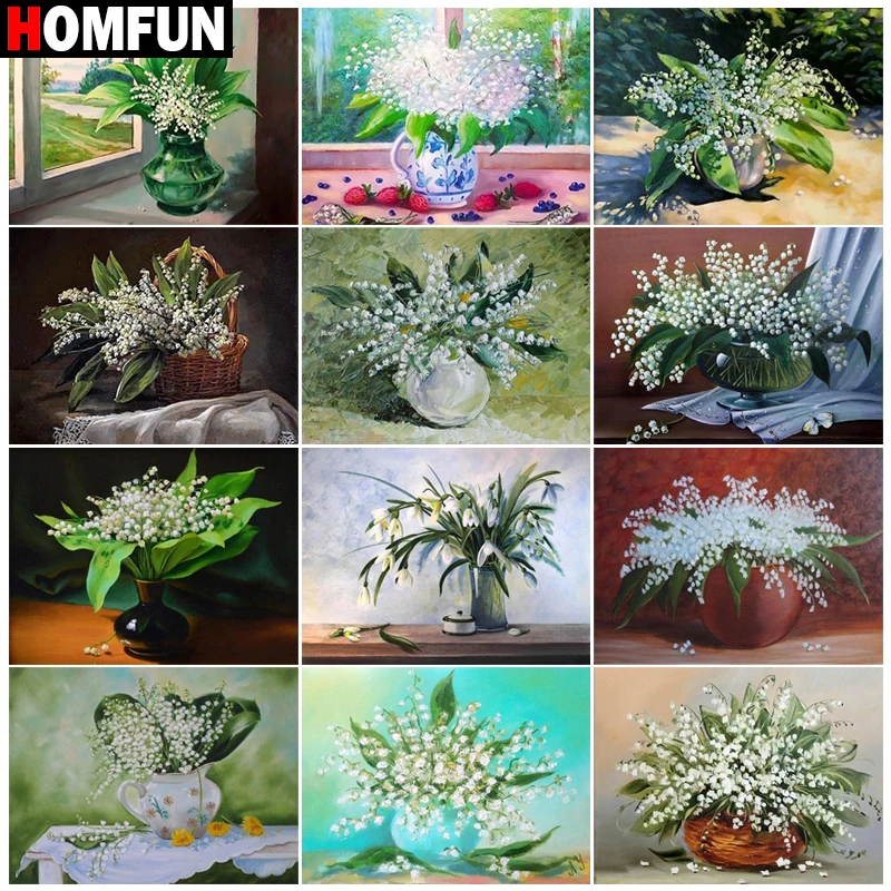 

Алмазная живопись HOMFUN, картина с квадратными/круглыми стразами, «Цветочная ваза», вышивка крестиком, 5D Стразы