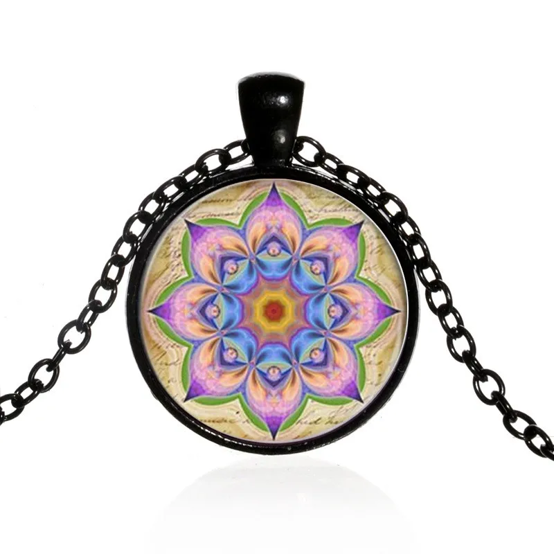 

Indian Religious Mandala Lotus Art Photo Cabochon Glass Pendant Necklace Jewelry Accessories for Women's Men's Creative Jewelry