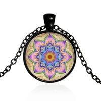 indian religious mandala lotus art photo cabochon glass pendant necklace jewelry accessories for womens mens creative jewelry