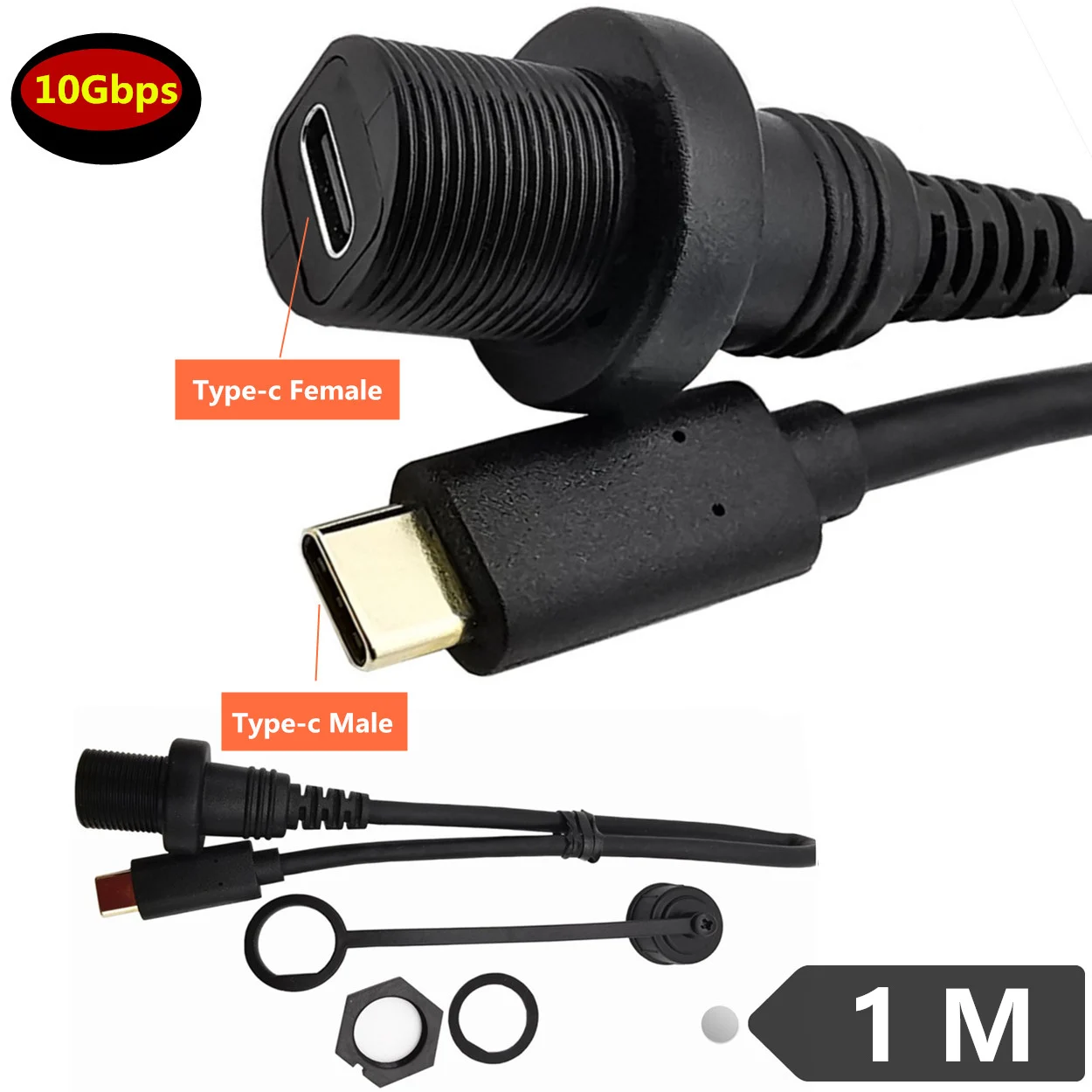Позолоченный Удлинительный кабель USB Type-C 3 1 для автомобиля лодки мотоцикла