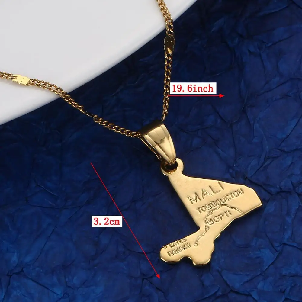 Цепочка Женская золотого цвета с подвеской в виде карты Мали | Украшения и