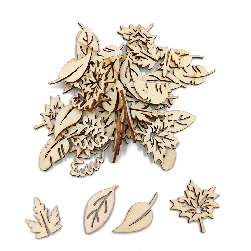 

20pcs Wooden Leaves Unfinished Wood Cutouts Wood Shapes Pieces Wood Discs Slices for DIY Craft Wedding Birthday Party Favors