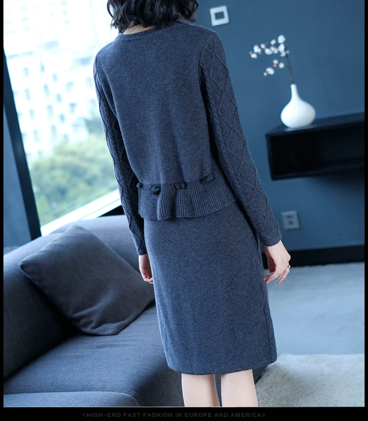 Высокое качество осень зима женская одежда костюм с круглым вырезом длинный