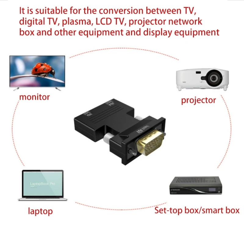 Адаптер HDMI-VGA со штекером аудио VGA на гнездо HDMI преобразователь для ноутбука ТВ |