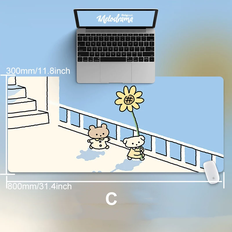 Утолщенный коврик для мыши с кошкой и кроликом 80 х30 см | Канцтовары офиса дома