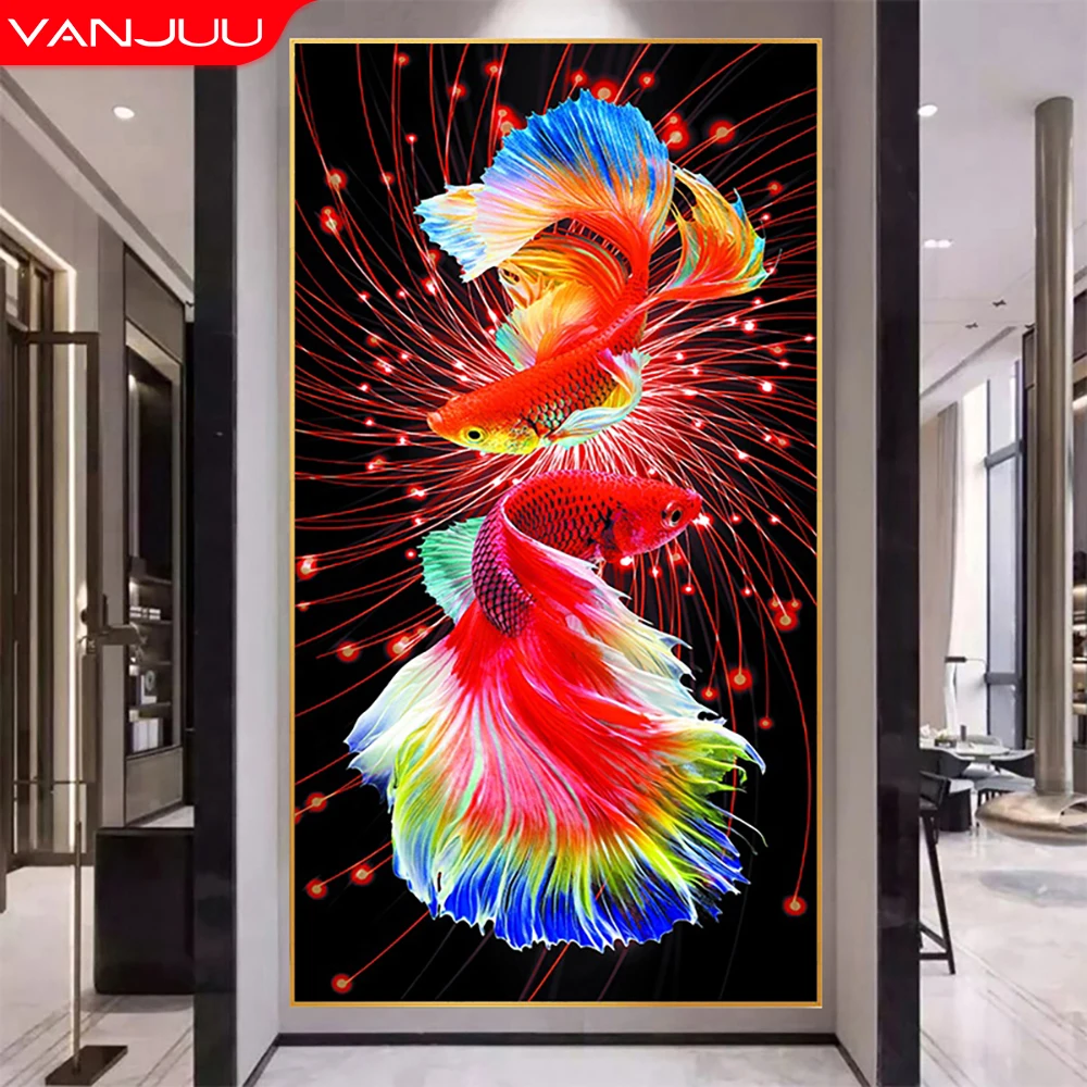 

Cross Stitch Kit Colorful Koi 9CT Cotton Thread Embroidery Exquisite Printed Canvas Full Embroidery Set DIY Needlework