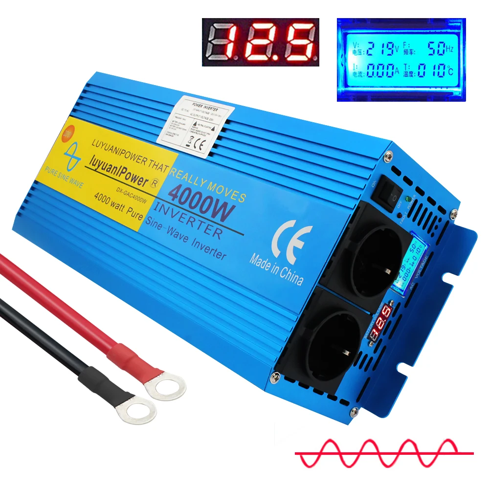 

LCD Display 4000W peak DC12v to AC220V pure sine wave power inverter transformer with Dual Europe Socket converter for travel