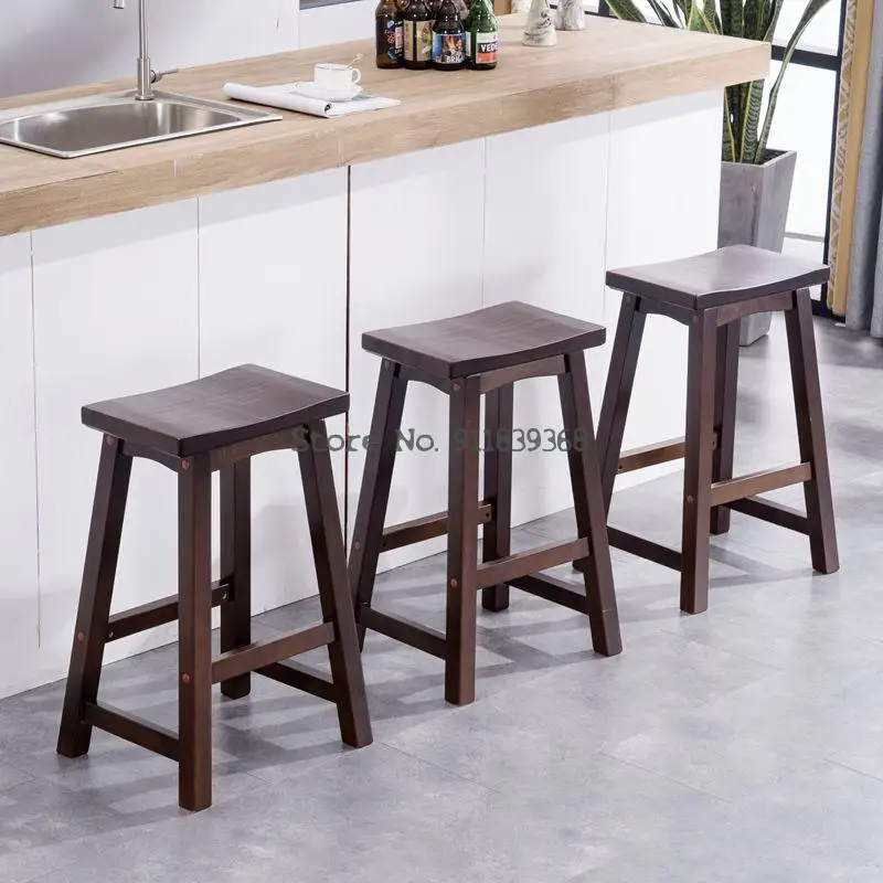 Простой барный стул из массива дерева современный новый китайский Семья