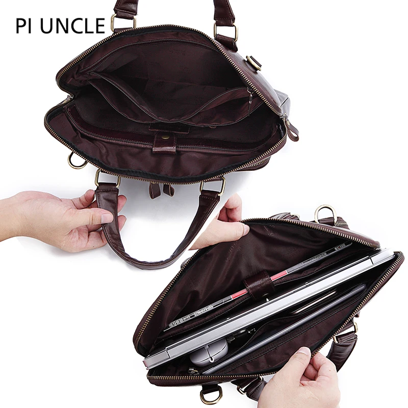 Брендовый мужской портфель из натуральной кожи сумка на плечо для компьютера и