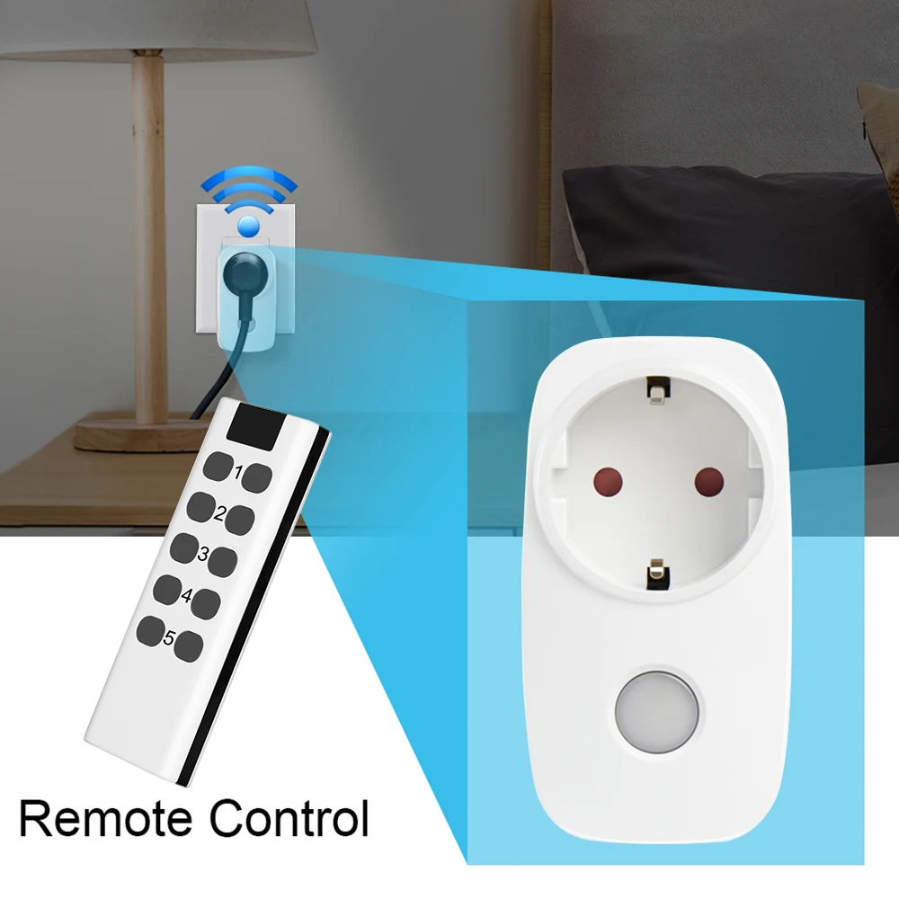 

2021 MSLE EU/French Plug Universal wireless smart socket RF433 smart infrared remote control with Night light work with rm4pro