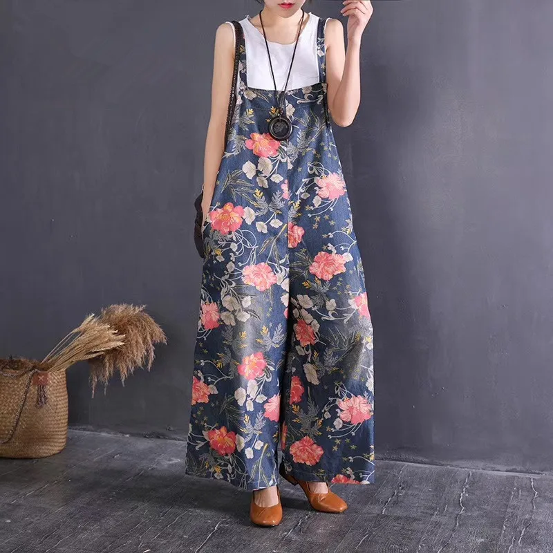 Комбинезон женский джинсовый повседневный комбинезон на лямках широкие брюки с