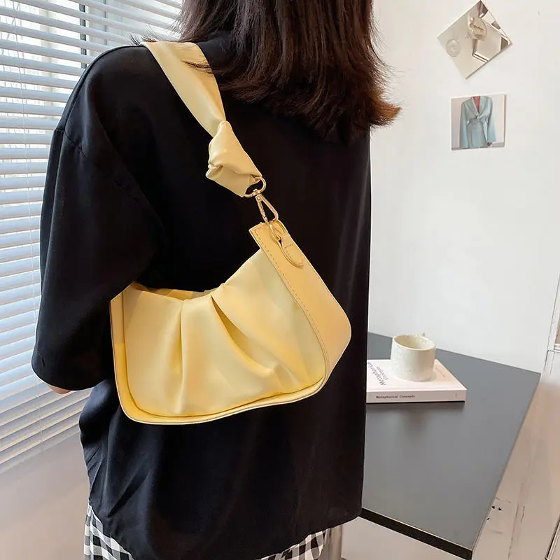 

Женская плиссированная сумка на плечо, дизайнерская сумка-мессенджер из искусственной кожи на молнии, с цепочкой в форме облака, 2021