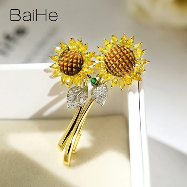 BAIHE Solid 14K белый+ желтое золото натуральные бриллианты+ тигровый глаз+ цаворит+ желтый Sapphirs прекрасный ювелирный подарок кулон/брошь