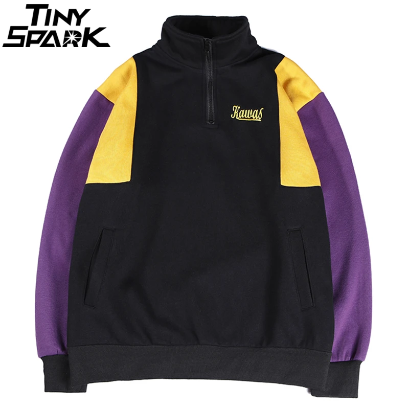 Толстовка в стиле Харадзюку с цветными блоками Мужская Уличная хип хоп винтажная
