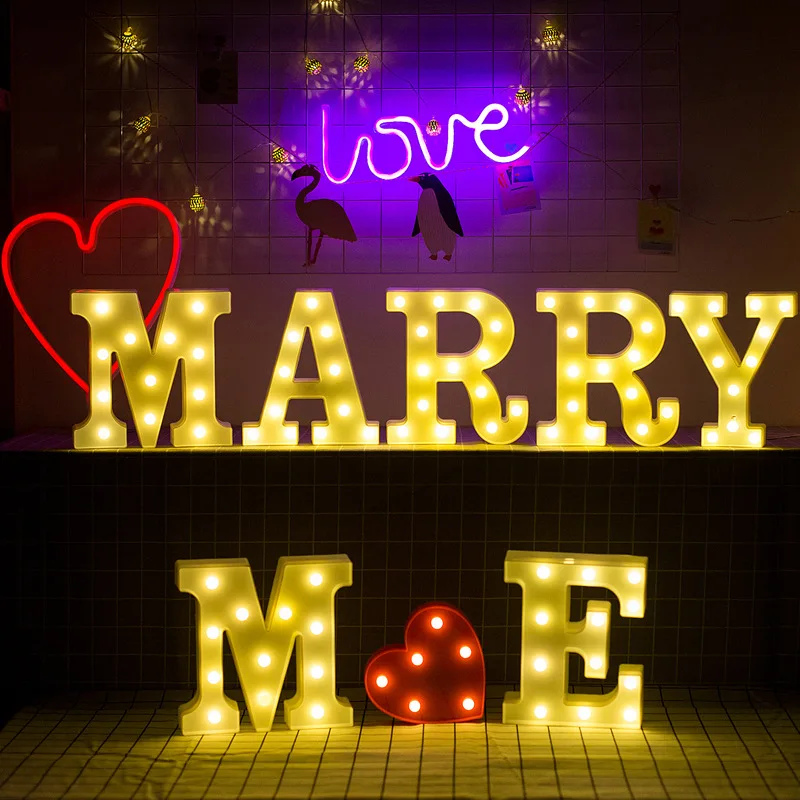 

16CM Decorative Acrylic Letter Alphabet LED Lights Heart Symbol Sign Night Light for Christmas Wedding Party Desk Bedroom Decor