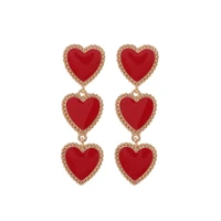 2020 newly designed three heart chain long earrings women red black white heart shaped earrings gold earrings
