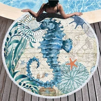no sand free quick dry beach towel sea turtle round beach towel microfiber beach towel with tassel summer travel towel for adult