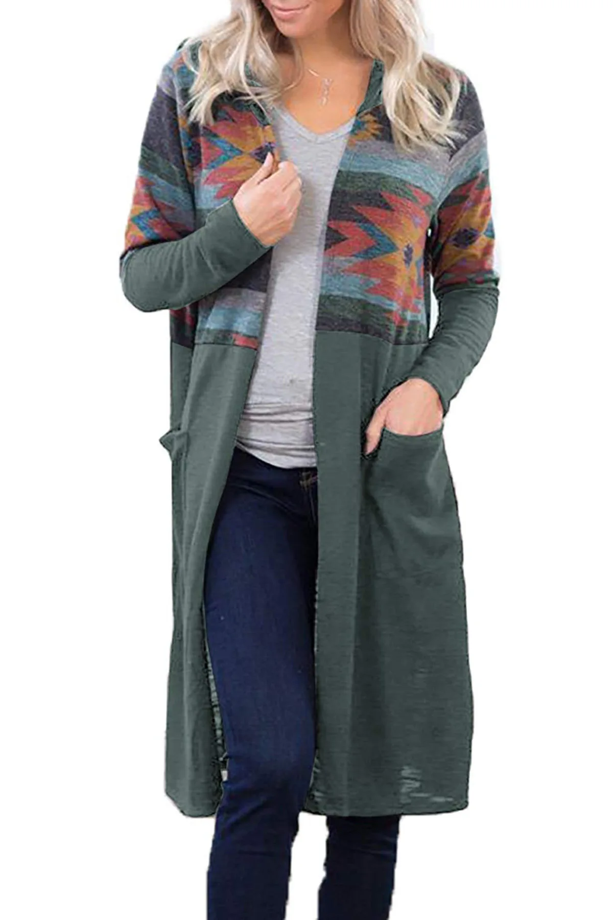 Весна Осень 2020 новый стиль Женское пальто длинный вязаный кардиган с принтом