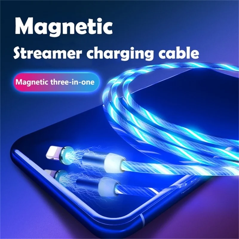 Магнитный кабель Micro USB/Type-C 1 м со светодиодной подсветкой для быстрой зарядки