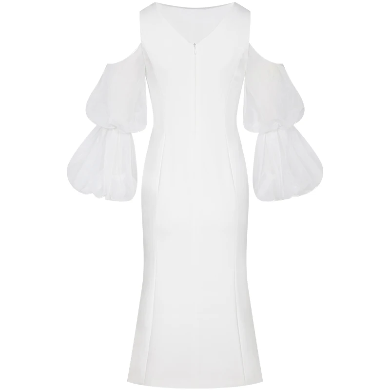 Платье YIGELILA до середины икры белое праздничное платье с круглым вырезом и